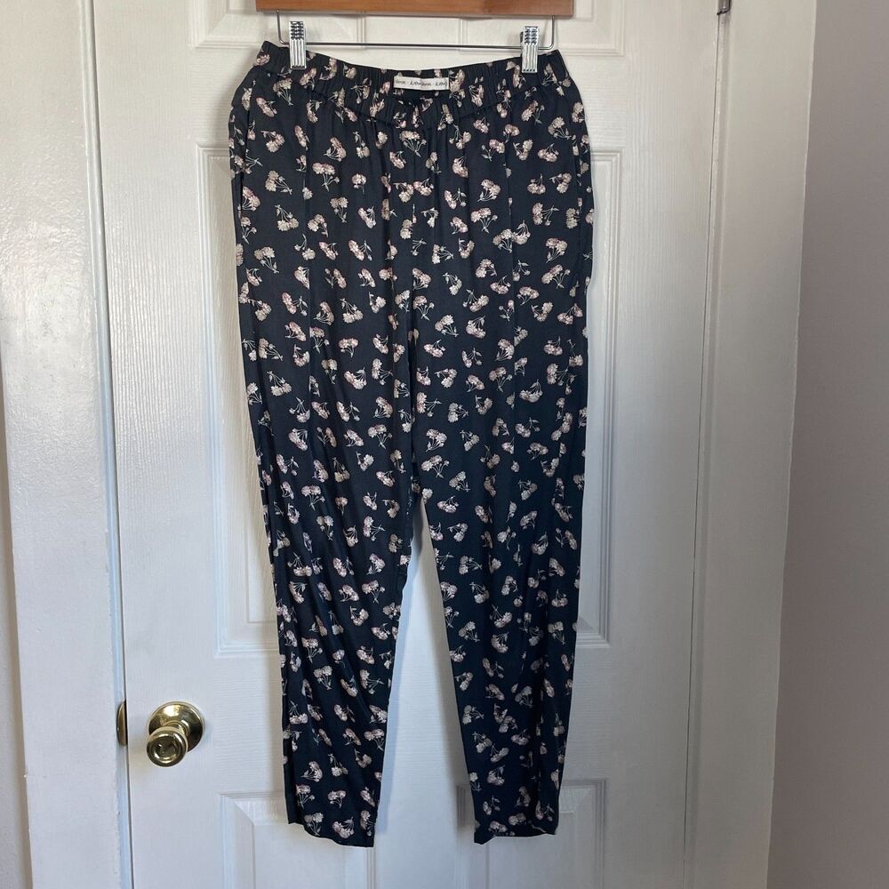 & Other Stories floral navy pants viscose size 6 womens pull on elastic waist